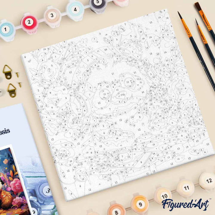 Mini Malen nach Zahlen mit Rahmen 20x20cm - Fantasie-Panda und Blumen