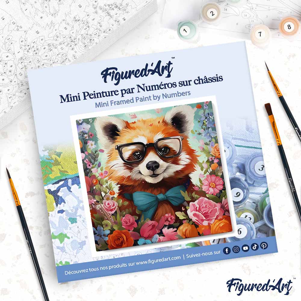 Mini Malen nach Zahlen mit Rahmen 20x20cm - Fantasie-Roter Panda und Blumen - Kidis Art