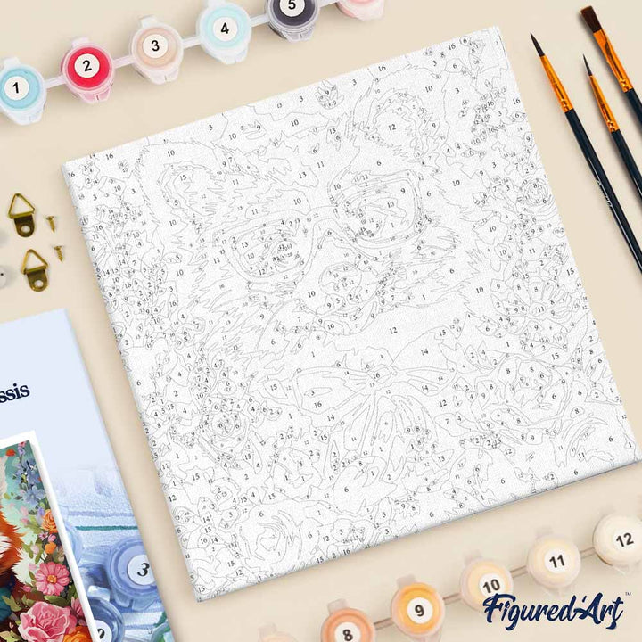 Mini Malen nach Zahlen mit Rahmen 20x20cm - Fantasie-Roter Panda und Blumen