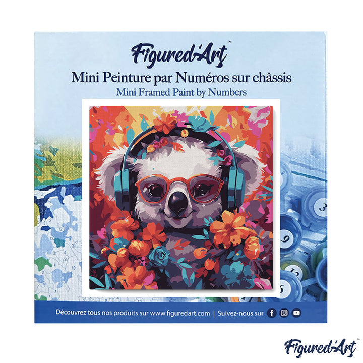 Mini Malen nach Zahlen mit Rahmen 20x20cm - Fantasie-Koala und Blumen