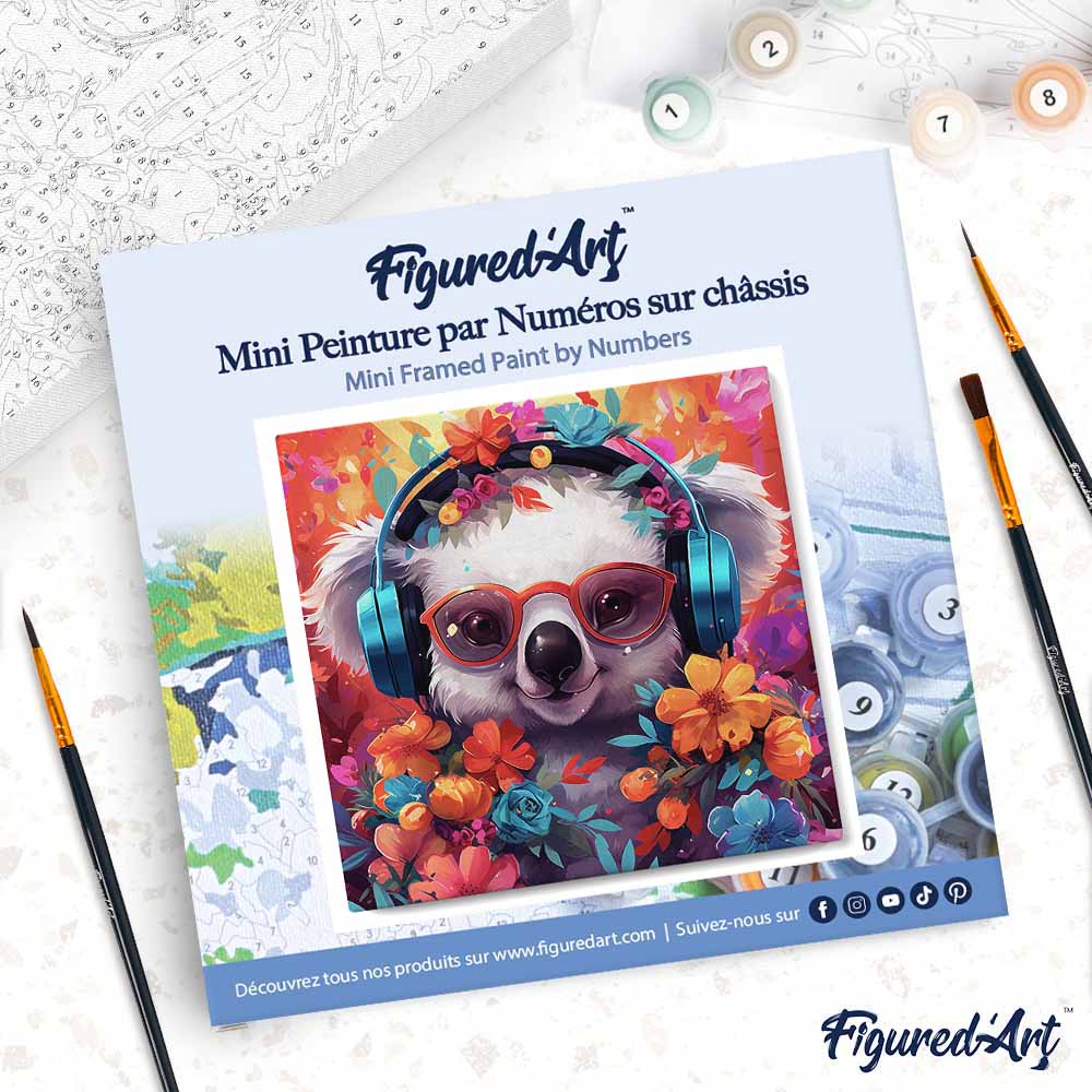 Mini Malen nach Zahlen mit Rahmen 20x20cm - Fantasie-Koala und Blumen - Kidis Art