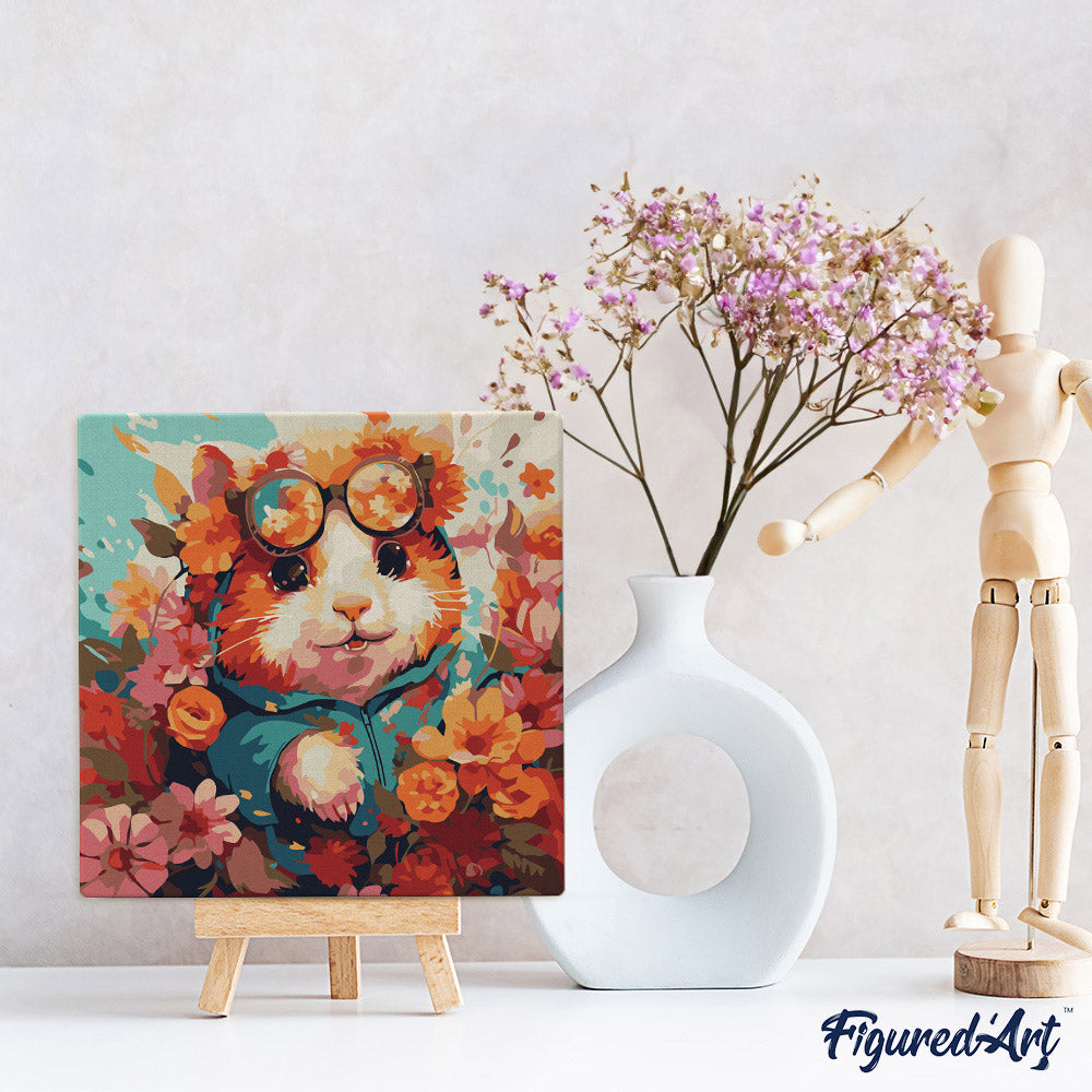 Mini Malen nach Zahlen mit Rahmen 20x20cm - Fantasie-Hamster und Blumen - Kidis Art