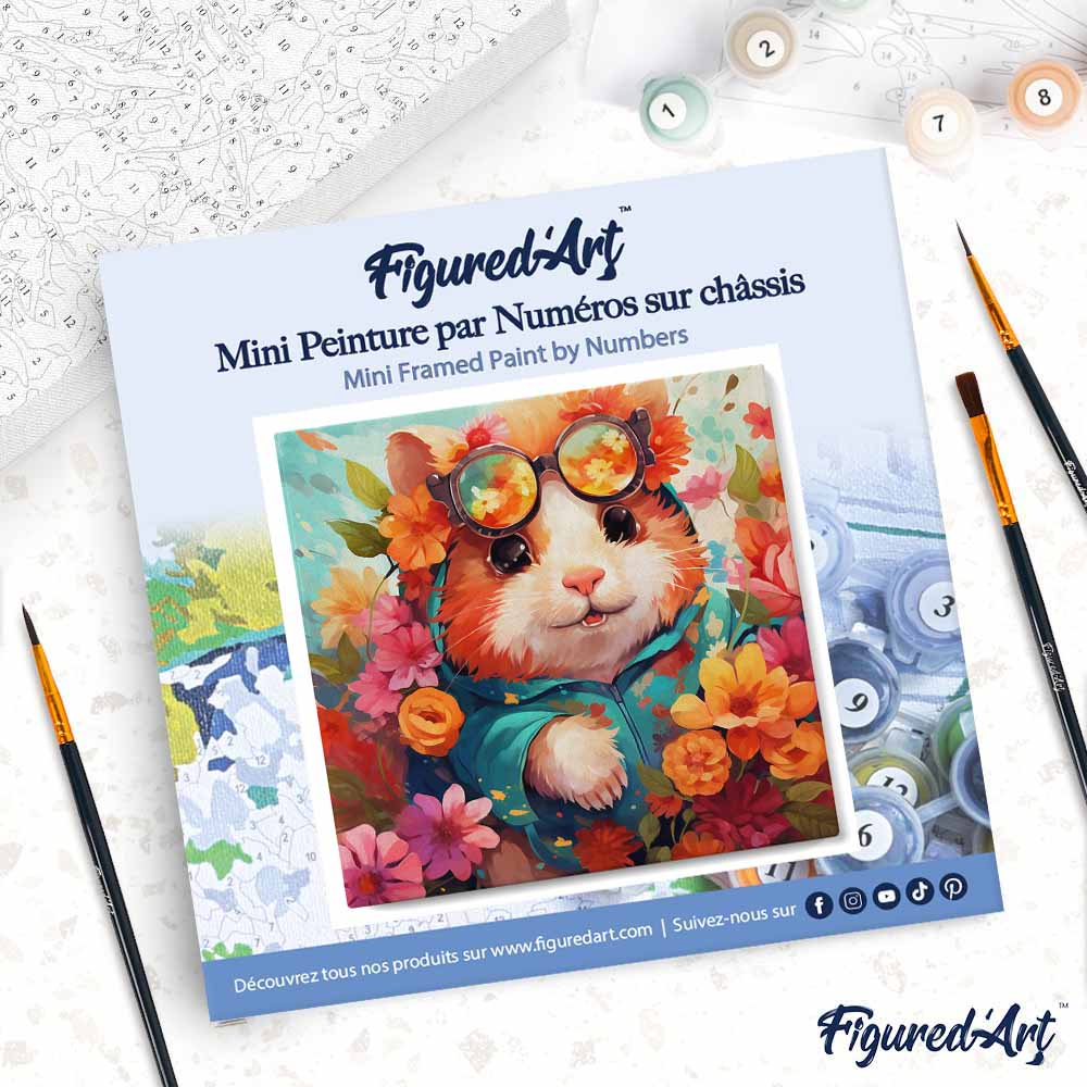 Mini Malen nach Zahlen mit Rahmen 20x20cm - Fantasie-Hamster und Blumen - Kidis Art