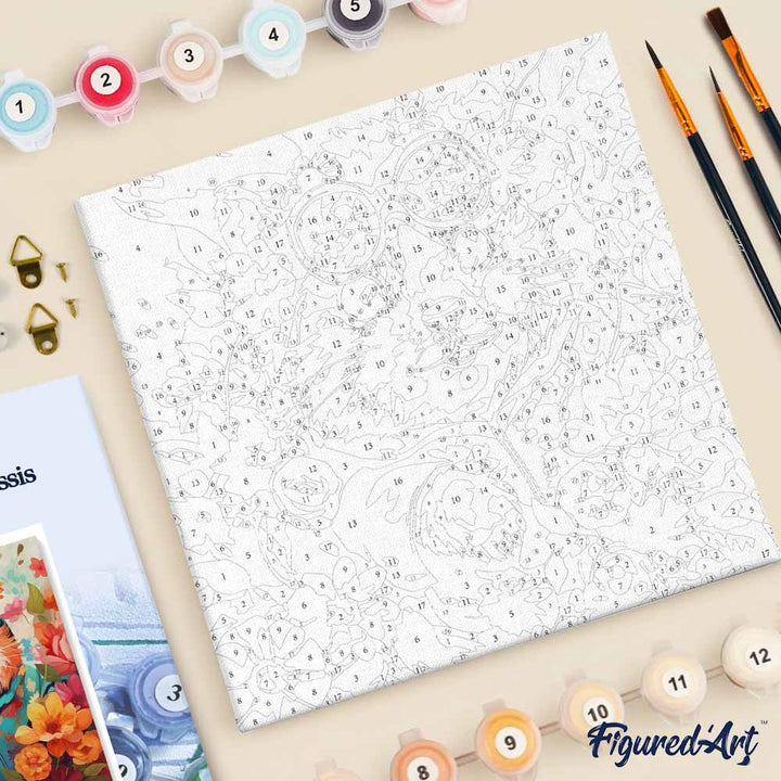 Mini Malen nach Zahlen mit Rahmen 20x20cm - Fantasie-Hamster und Blumen