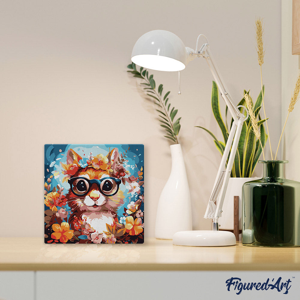 Mini Malen nach Zahlen mit Rahmen 20x20cm - Fantasie-Eichhörnchen und Blumen - Kidis Art