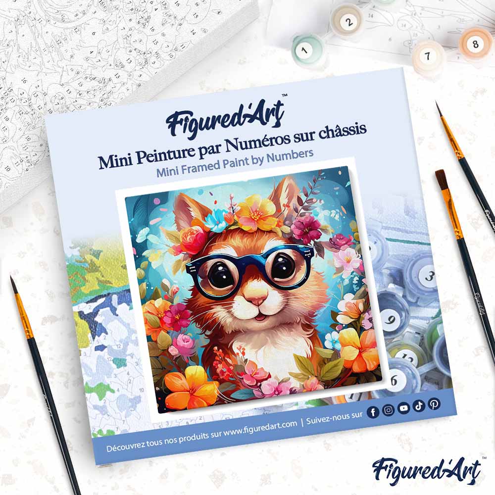 Mini Malen nach Zahlen mit Rahmen 20x20cm - Fantasie-Eichhörnchen und Blumen