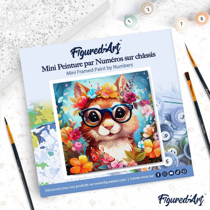 Mini Malen nach Zahlen mit Rahmen 20x20cm - Fantasie-Eichhörnchen und Blumen