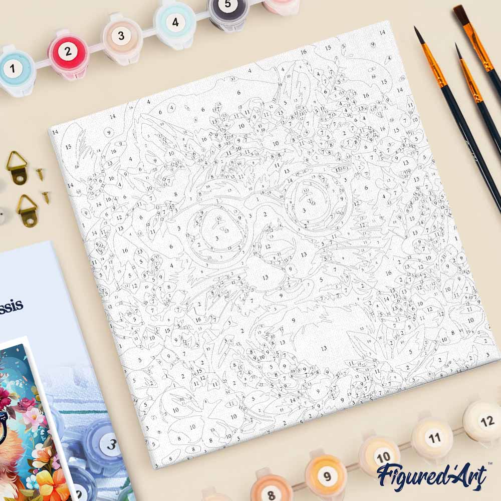 Mini Malen nach Zahlen mit Rahmen 20x20cm - Fantasie-Eichhörnchen und Blumen