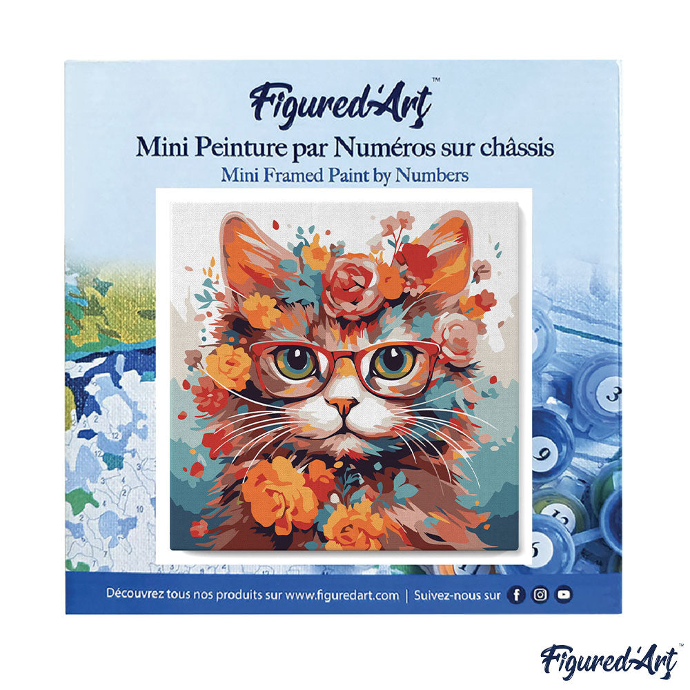 Mini Malen nach Zahlen mit Rahmen 20x20cm - Fantasie-Katze und Blumen - Kidis Art