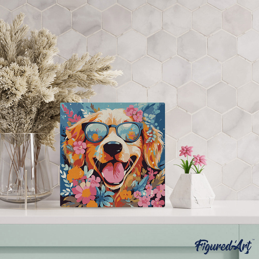 Mini Malen nach Zahlen mit Rahmen 20x20cm - Fantasie-Hund und Blumen - Kidis Art