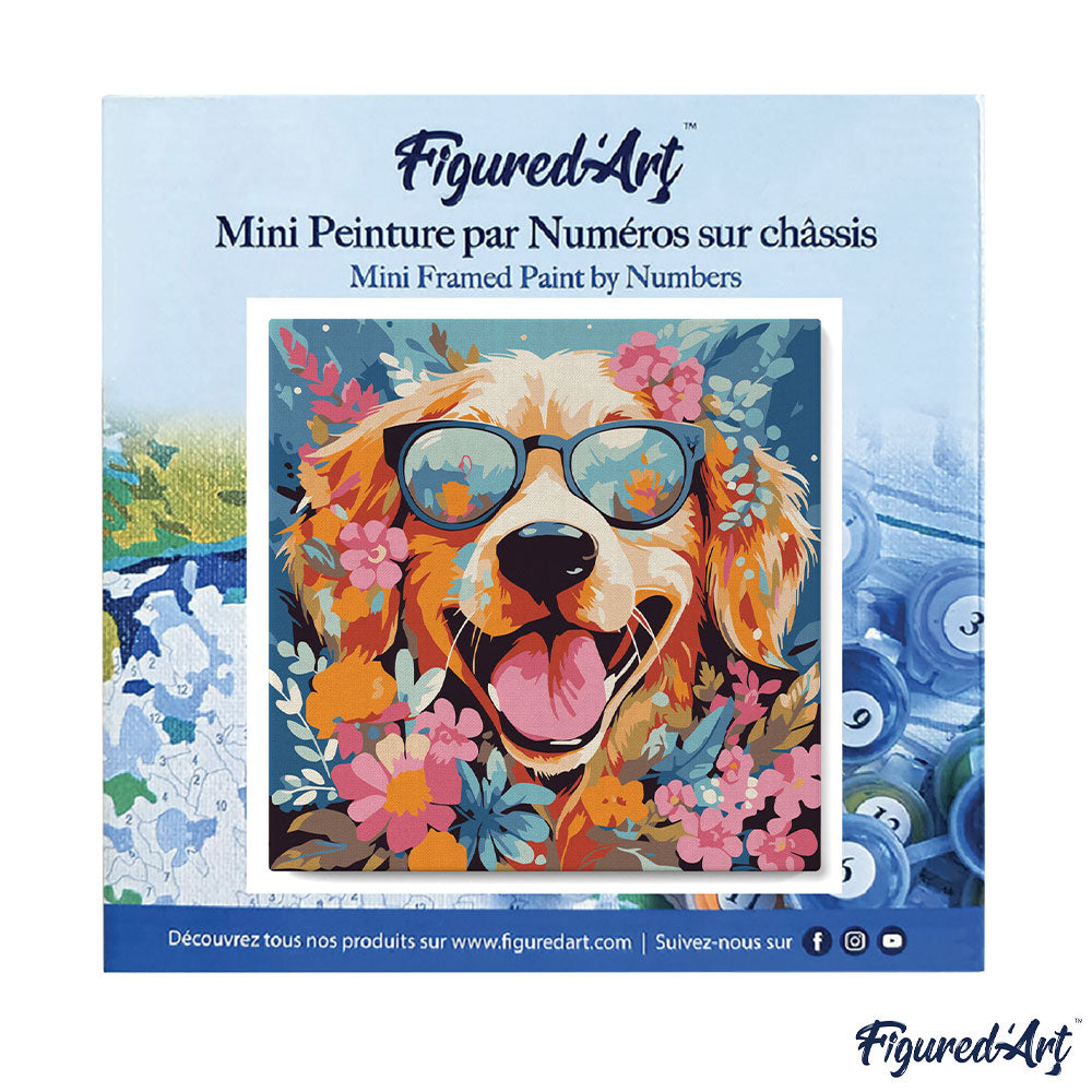 Mini Malen nach Zahlen mit Rahmen 20x20cm - Fantasie-Hund und Blumen - Kidis Art