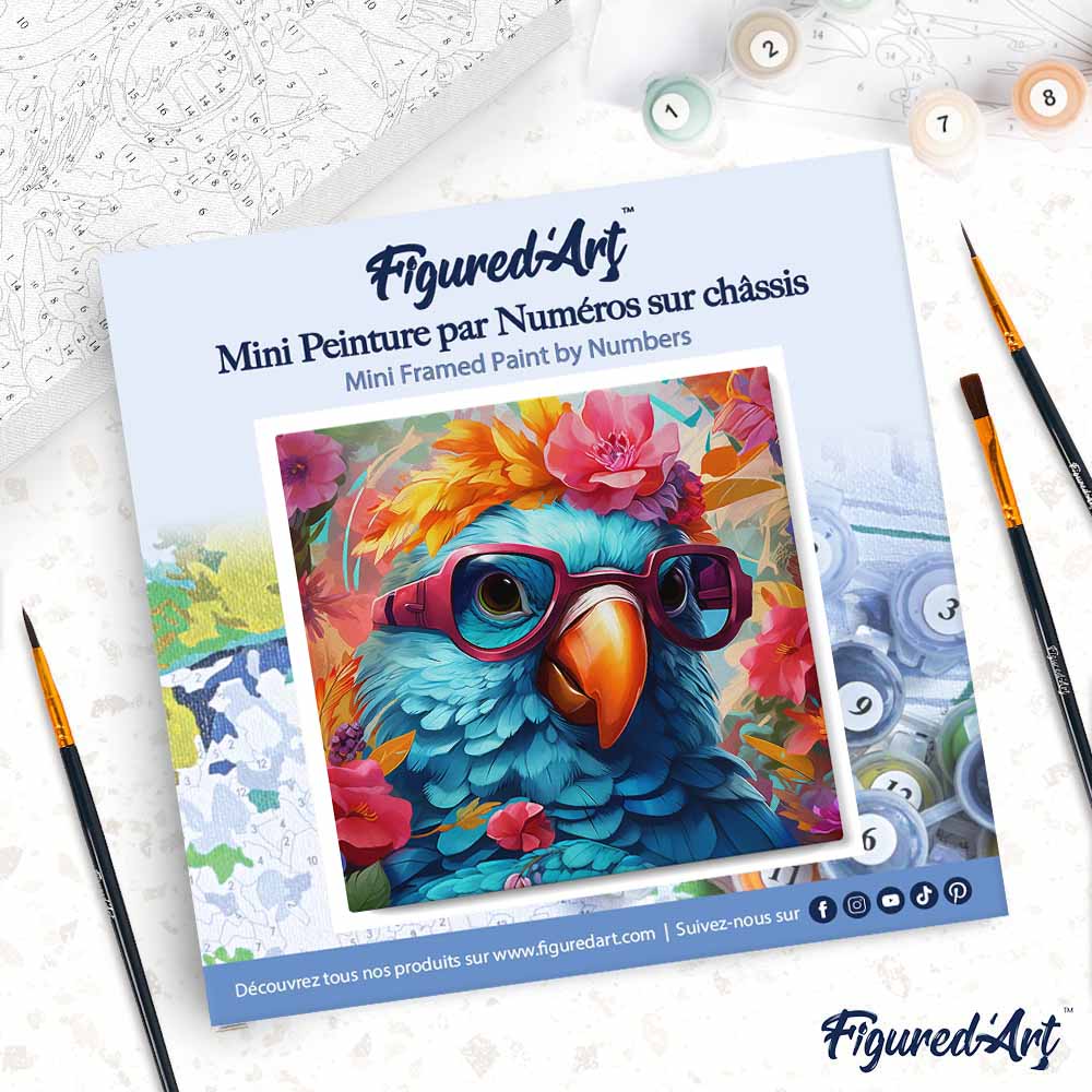 Mini Malen nach Zahlen mit Rahmen 20x20cm - Fantasie-Papagei und Blumen