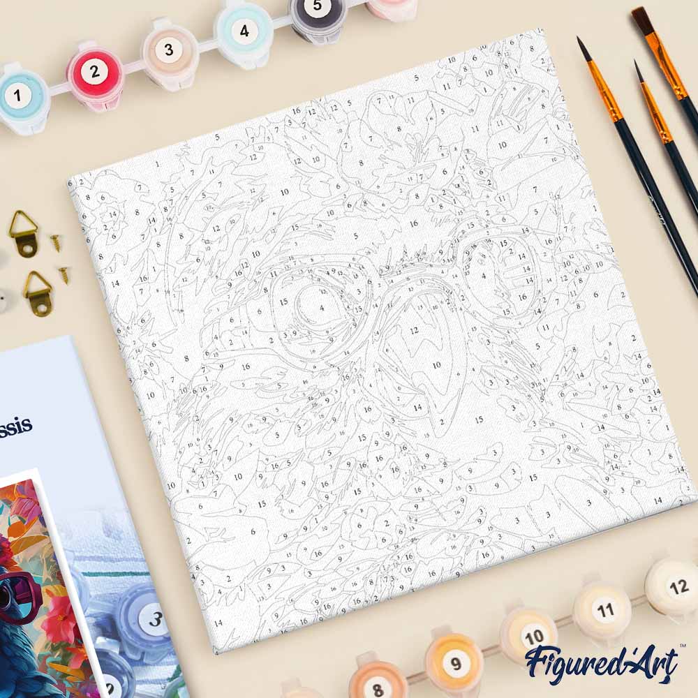 Mini Malen nach Zahlen mit Rahmen 20x20cm - Fantasie-Papagei und Blumen