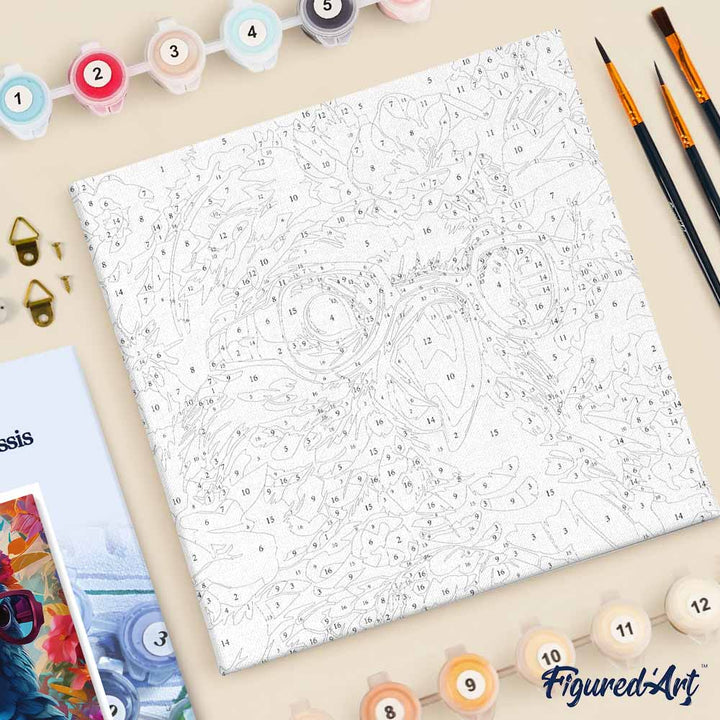 Mini Malen nach Zahlen mit Rahmen 20x20cm - Fantasie-Papagei und Blumen