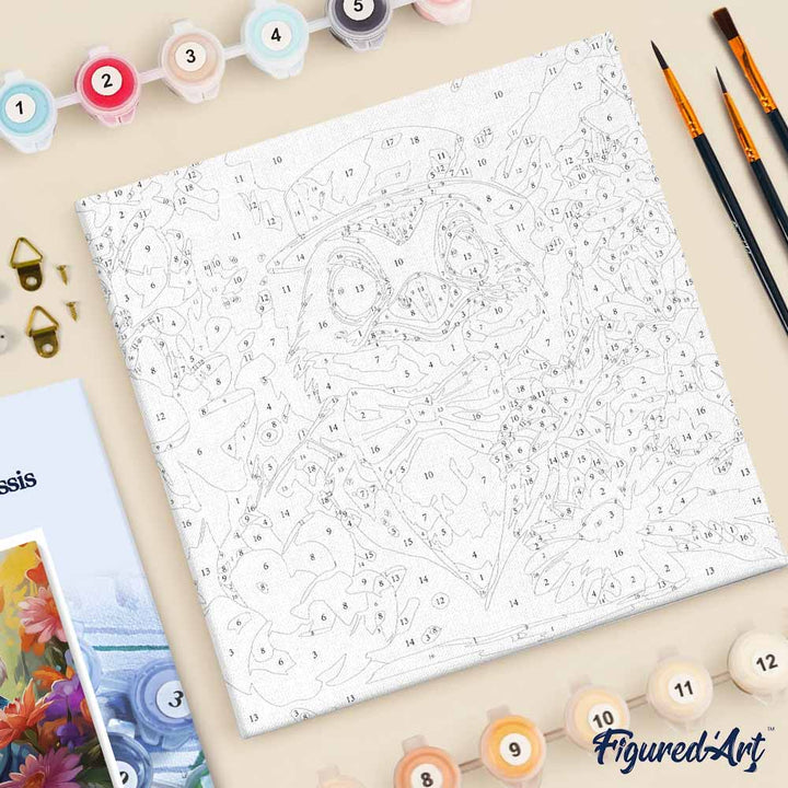 Mini Malen nach Zahlen mit Rahmen 20x20cm - Fantasie-Frackvogel und Blumen