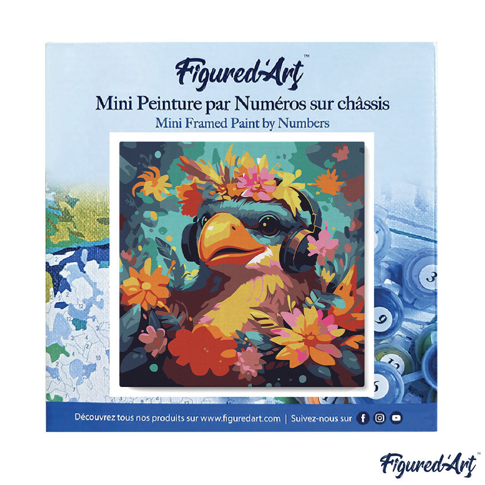 Mini Malen nach Zahlen mit Rahmen 20x20cm - Fantasie-Vogel und Blumen