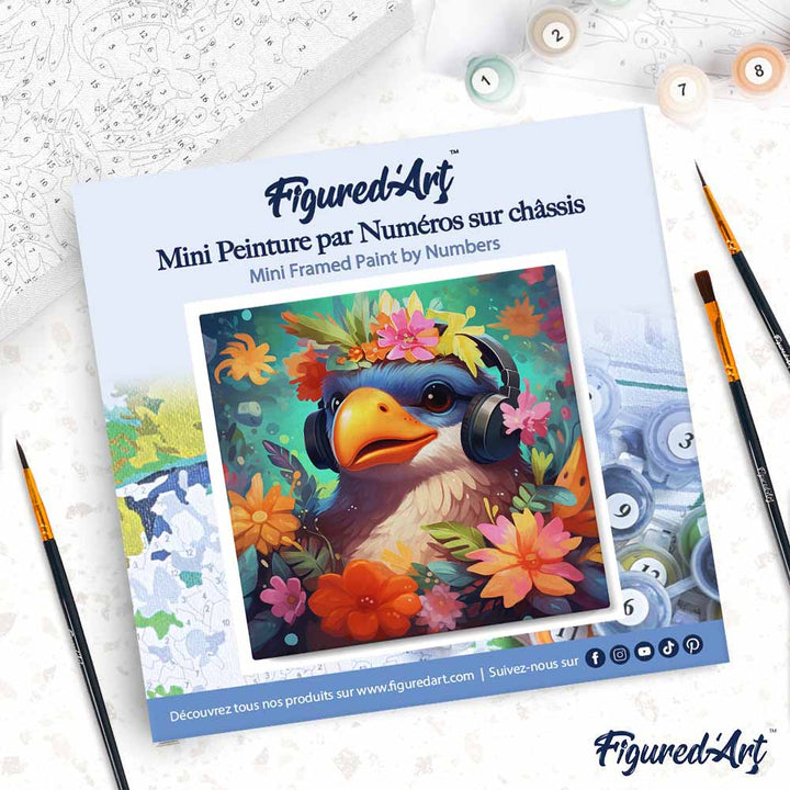 Mini Malen nach Zahlen mit Rahmen 20x20cm - Fantasie-Vogel und Blumen