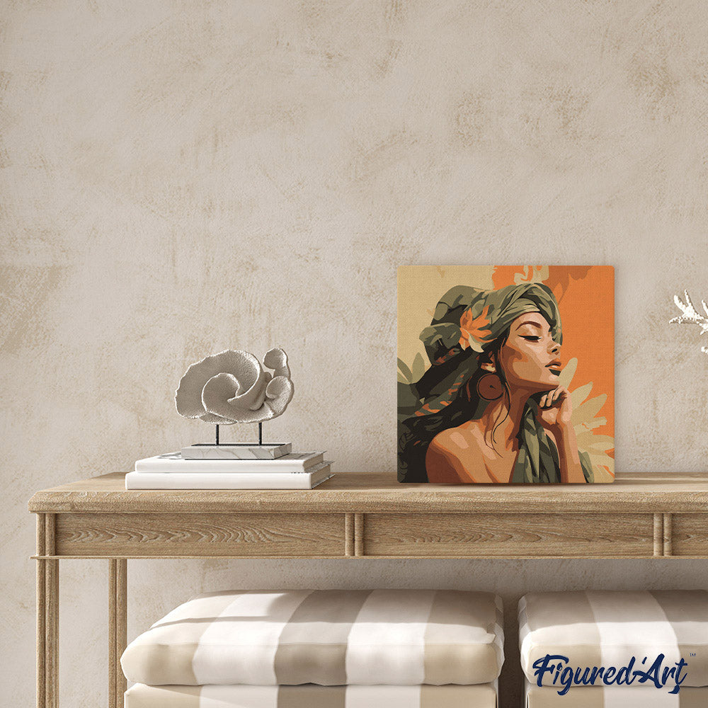 Mini Malen nach Zahlen mit Rahmen 20x20cm - Frau im Afrikanischen Turban