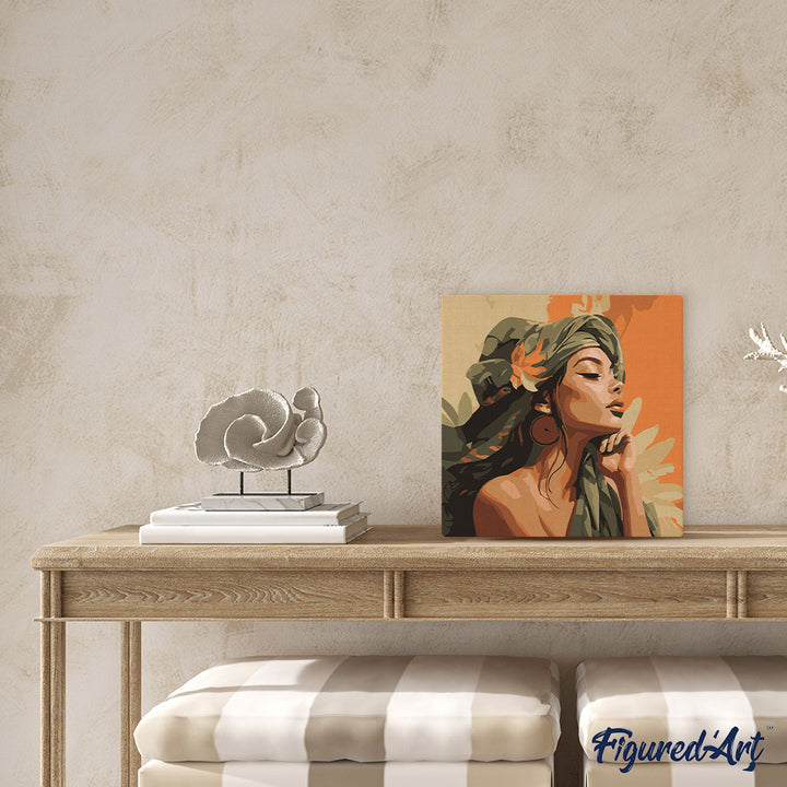 Mini Malen nach Zahlen mit Rahmen 20x20cm - Frau im Afrikanischen Turban