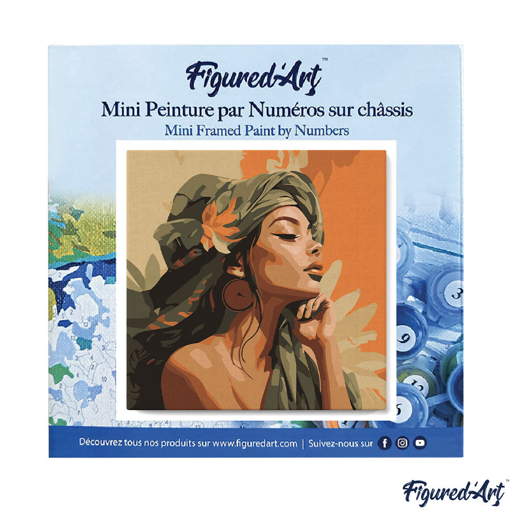 Mini Malen nach Zahlen mit Rahmen 20x20cm - Frau im Afrikanischen Turban