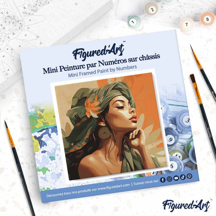 Mini Malen nach Zahlen mit Rahmen 20x20cm - Frau im Afrikanischen Turban