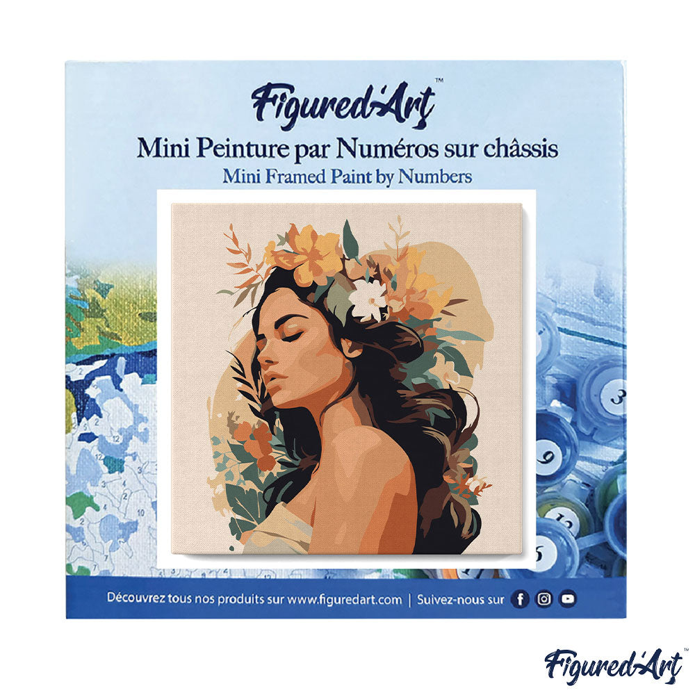 Mini Malen nach Zahlen mit Rahmen 20x20cm - Frau mit Blumen-Haarband