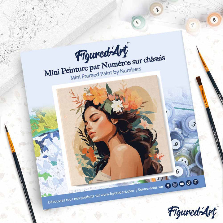 Mini Malen nach Zahlen mit Rahmen 20x20cm - Frau mit Blumen-Haarband