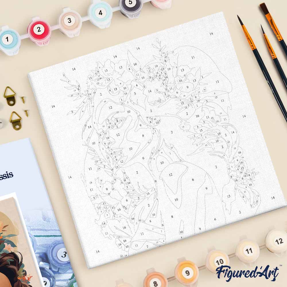 Mini Malen nach Zahlen mit Rahmen 20x20cm - Frau mit Blumen-Haarband