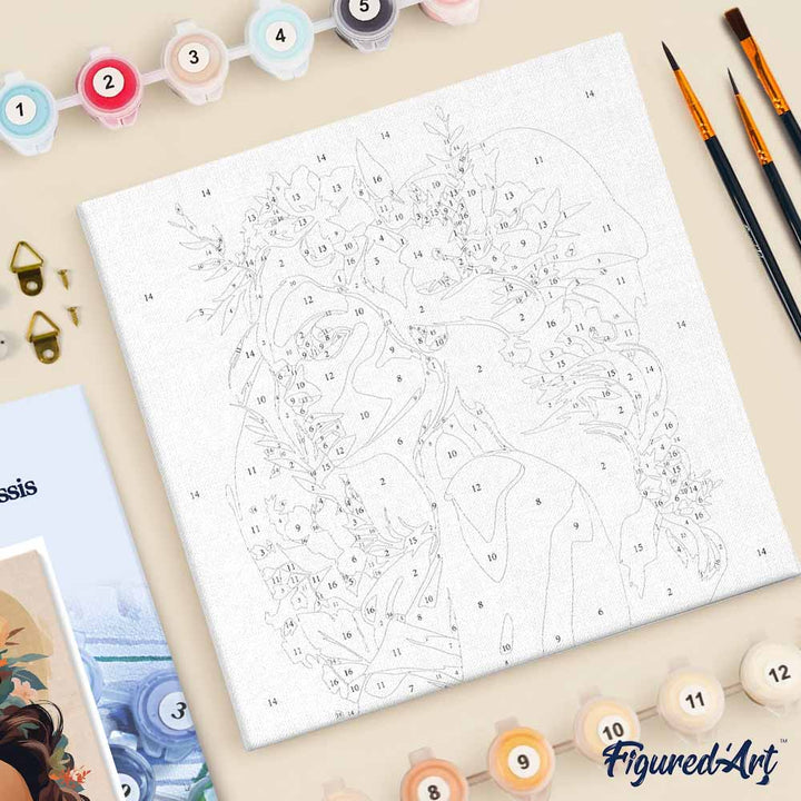 Mini Malen nach Zahlen mit Rahmen 20x20cm - Frau mit Blumen-Haarband