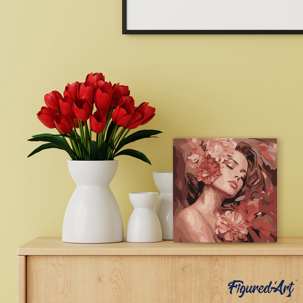 Mini Malen nach Zahlen mit Rahmen 20x20cm - Kamelien Schlafende Schönheit - Kidis Art