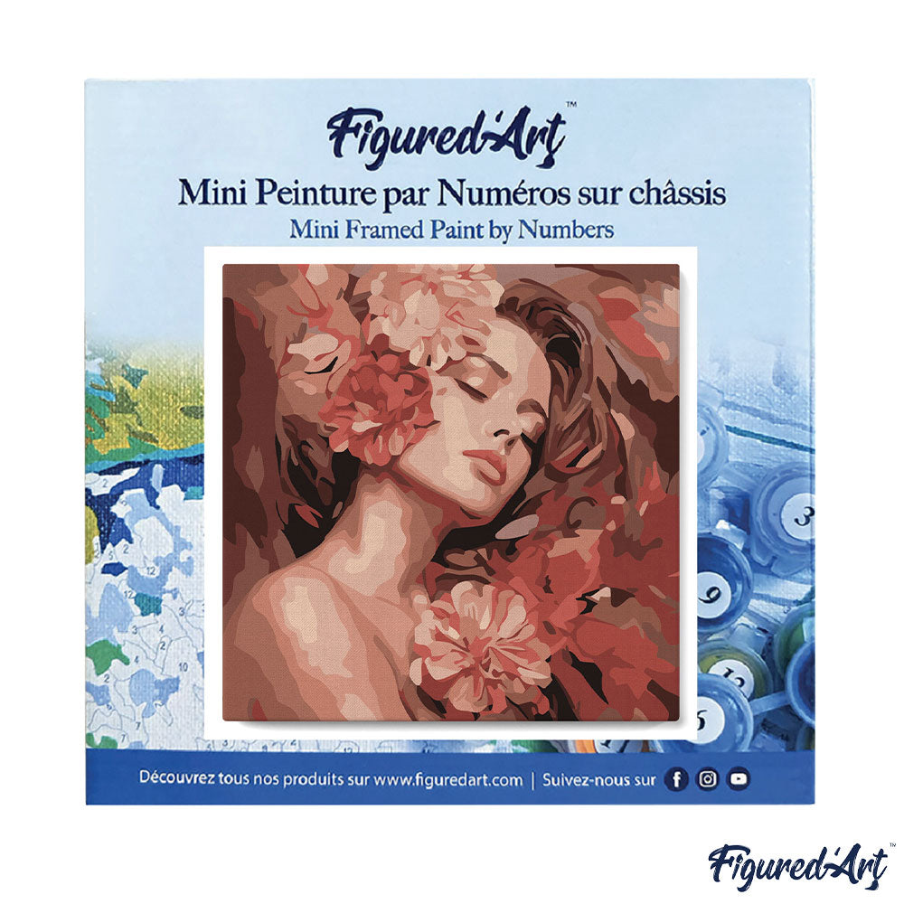 Mini Malen nach Zahlen mit Rahmen 20x20cm - Kamelien Schlafende Schönheit - Kidis Art