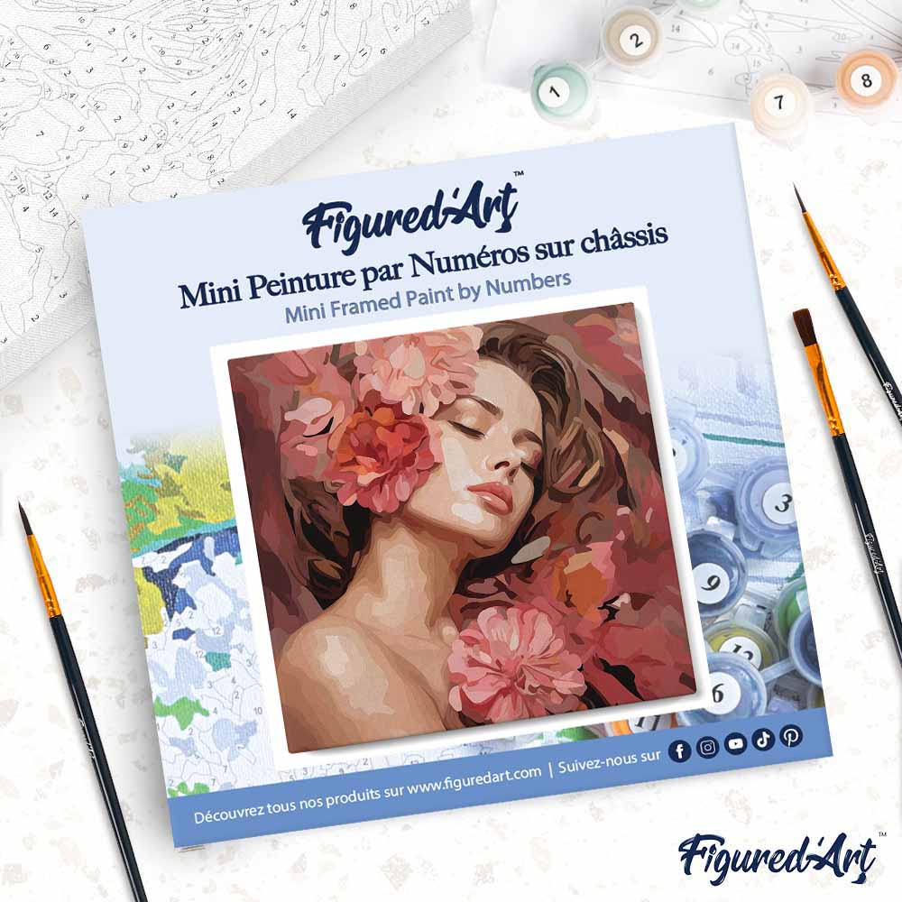 Mini Malen nach Zahlen mit Rahmen 20x20cm - Kamelien Schlafende Schönheit