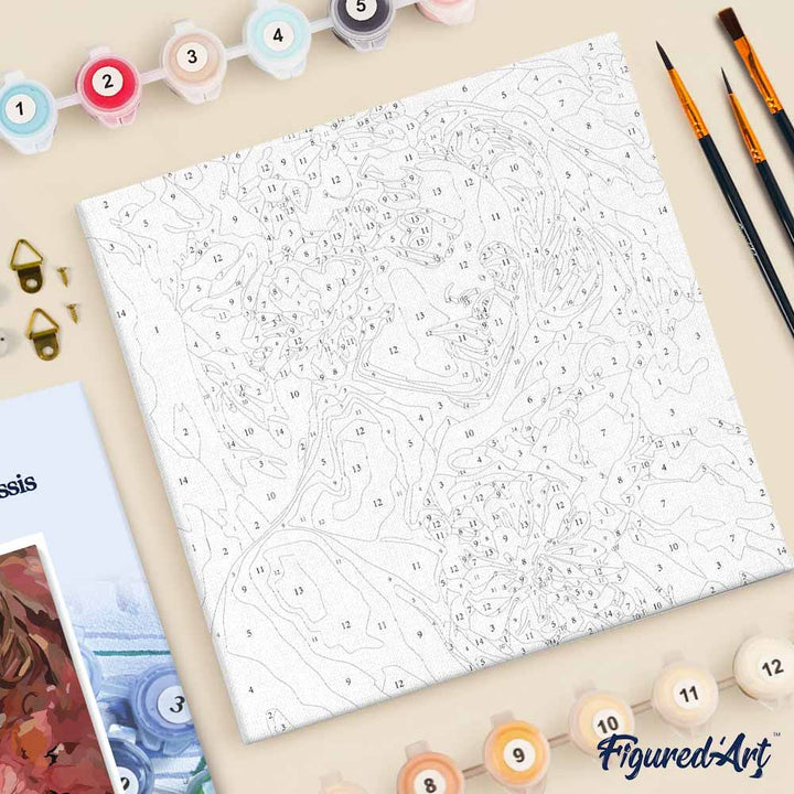 Mini Malen nach Zahlen mit Rahmen 20x20cm - Kamelien Schlafende Schönheit