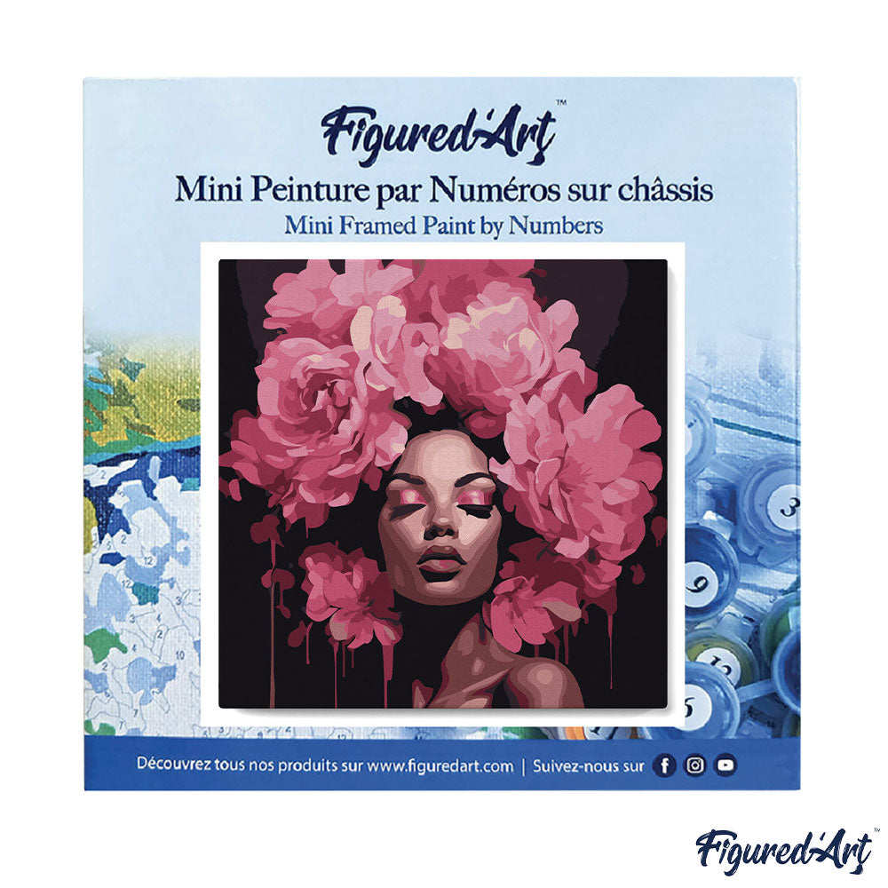 Mini Malen nach Zahlen mit Rahmen 20x20cm - Pfingstrosen Haar Dame