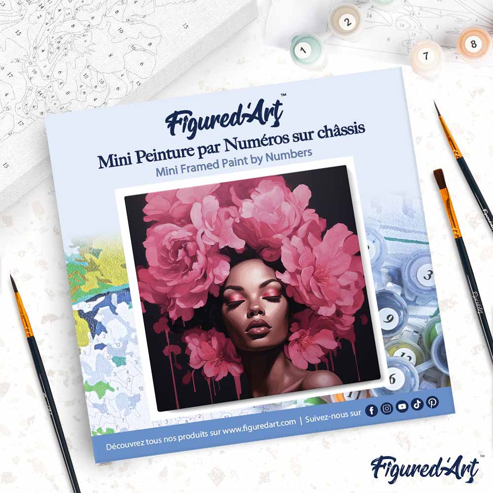 Mini Malen nach Zahlen mit Rahmen 20x20cm - Pfingstrosen Haar Dame