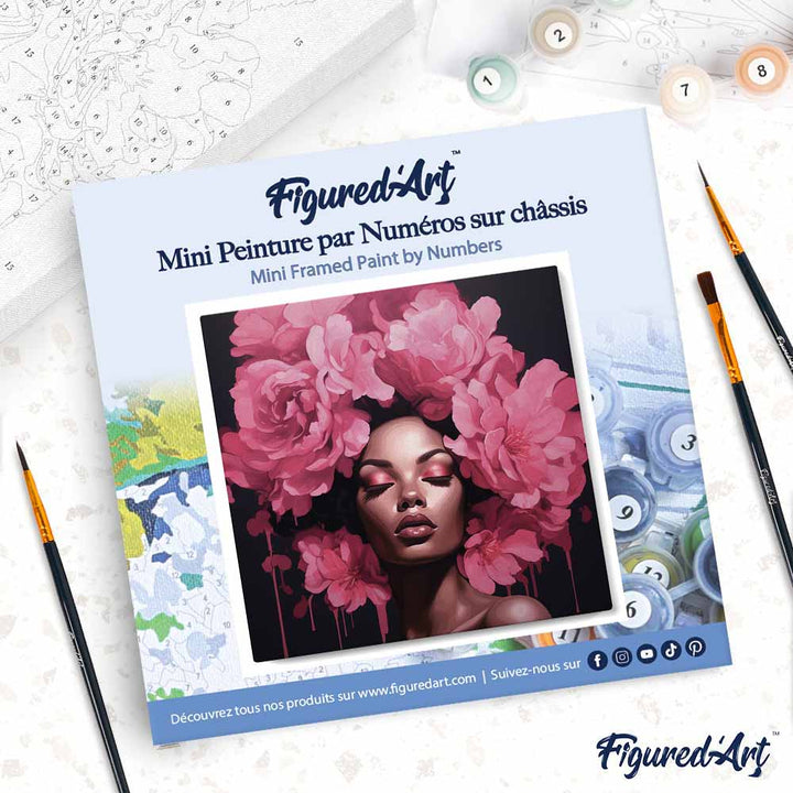 Mini Malen nach Zahlen mit Rahmen 20x20cm - Pfingstrosen Haar Dame