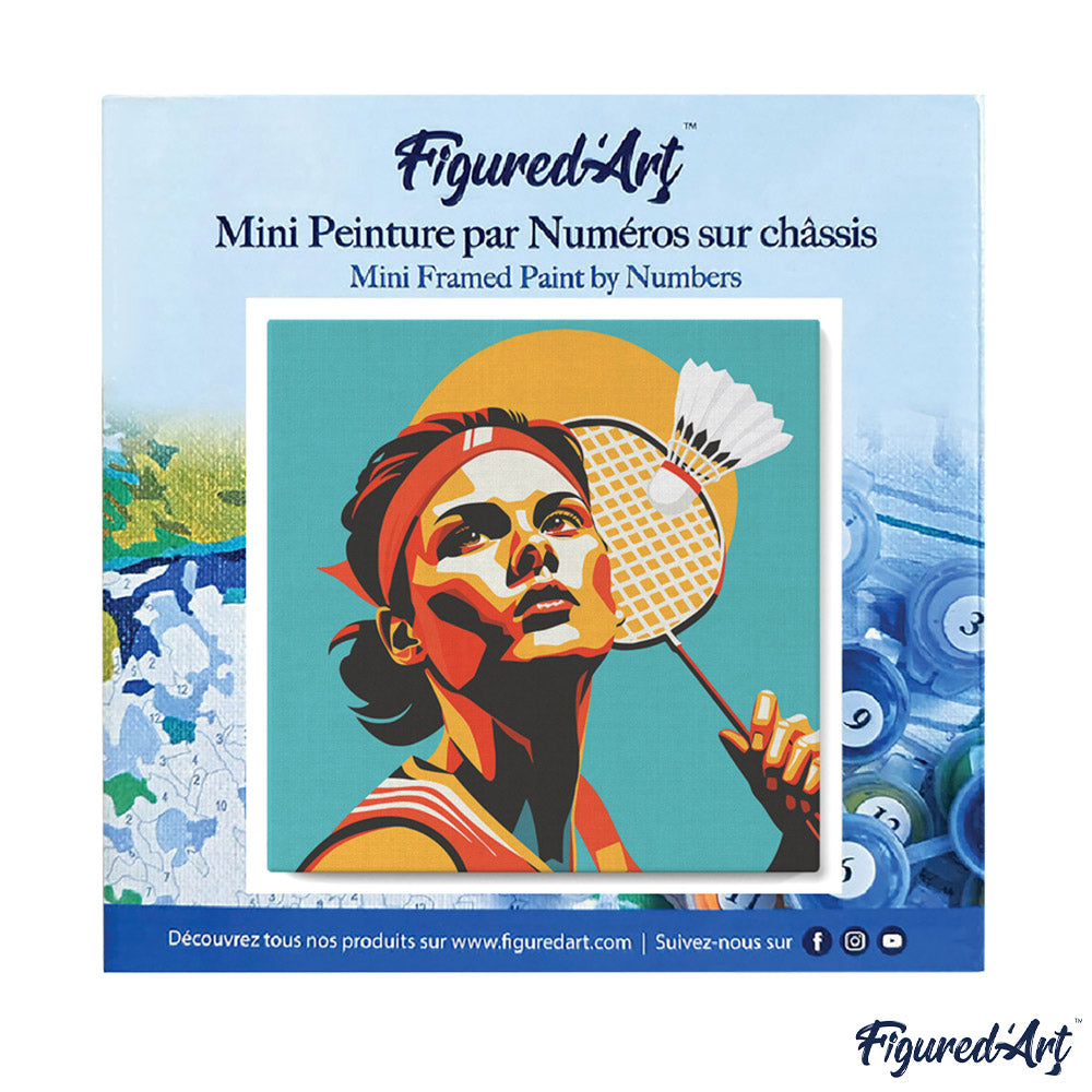 Mini Malen nach Zahlen mit Rahmen 20x20cm - Sportposter Badminton - Kidis Art