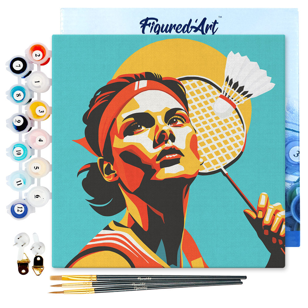 Mini Malen nach Zahlen mit Rahmen 20x20cm - Sportposter Badminton - Kidis Art