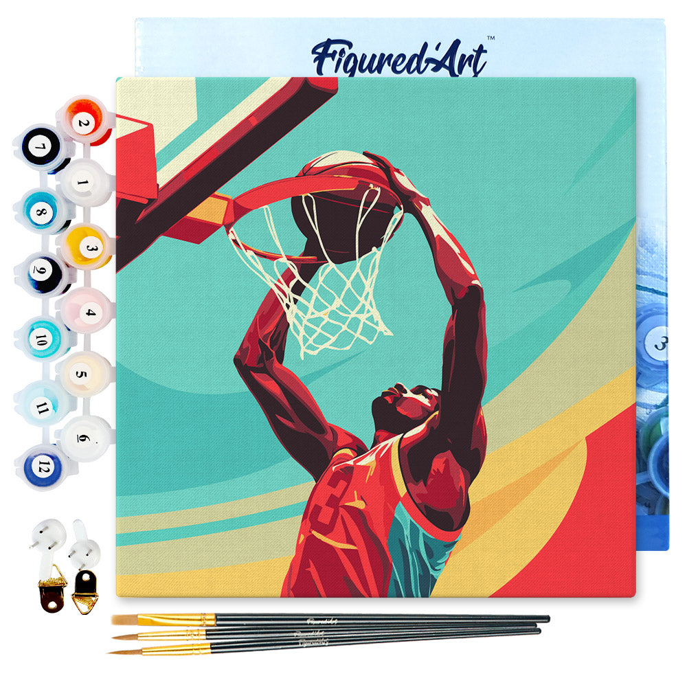 Mini Malen nach Zahlen mit Rahmen 20x20cm - Sportposter Basketball - Kidis Art