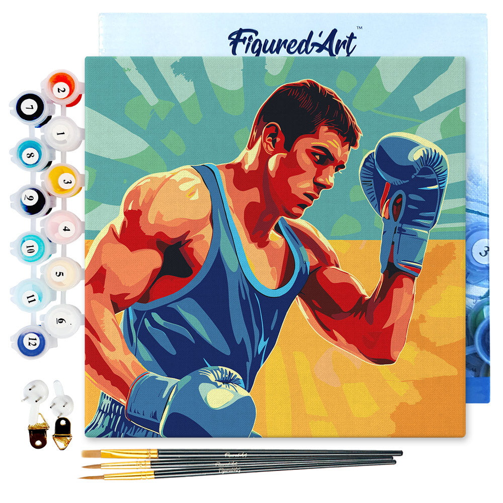 Mini Malen nach Zahlen mit Rahmen 20x20cm - Sportposter Boxen - Kidis Art