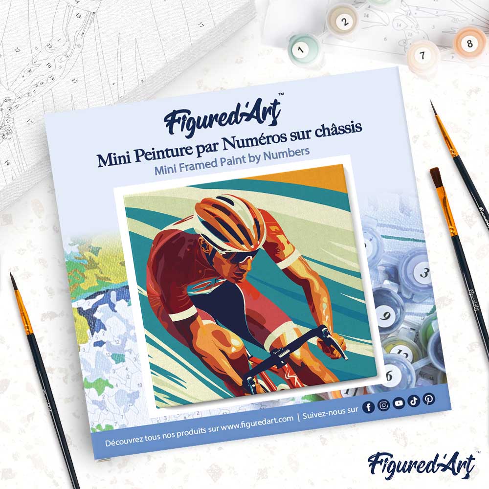 Mini Malen nach Zahlen mit Rahmen 20x20cm - Sportposter Radfahren - Kidis Art