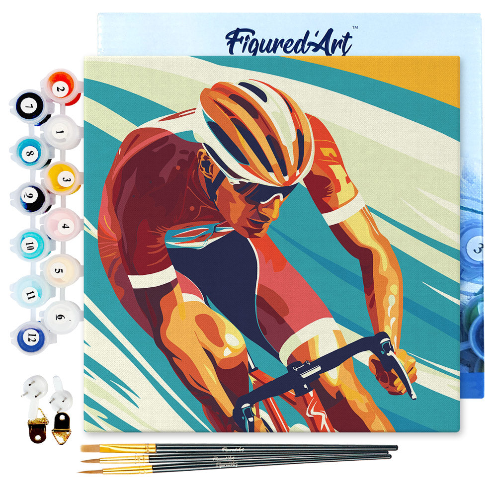 Mini Malen nach Zahlen mit Rahmen 20x20cm - Sportposter Radfahren - Kidis Art