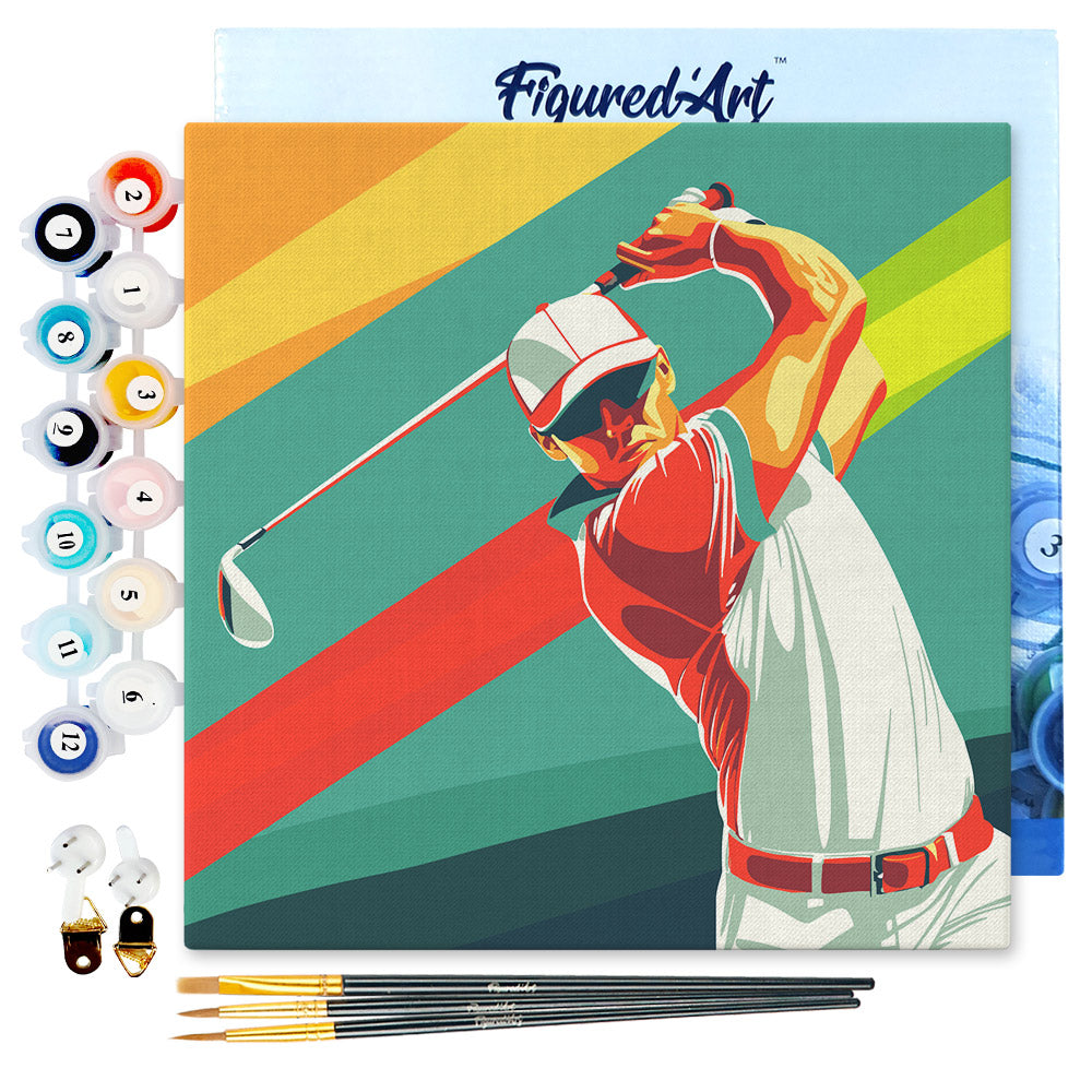 Mini Malen nach Zahlen mit Rahmen 20x20cm - Sportposter Golf - Kidis Art