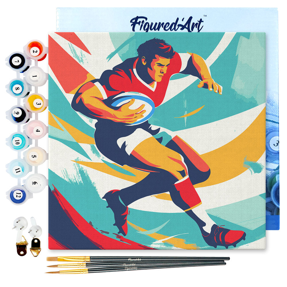 Mini Malen nach Zahlen mit Rahmen 20x20cm - Sportposter Rugby - Kidis Art