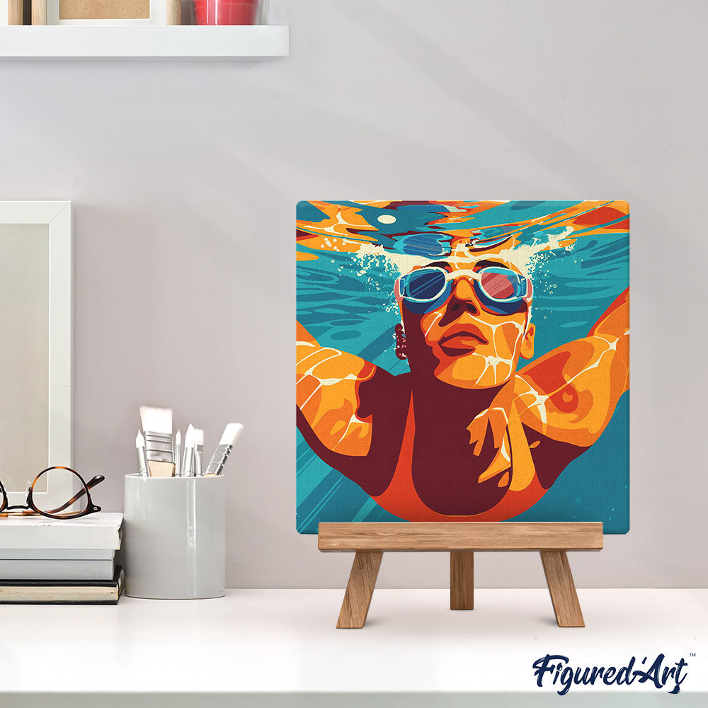 Mini Malen nach Zahlen mit Rahmen 20x20cm - Sportposter Schwimmen - Kidis Art
