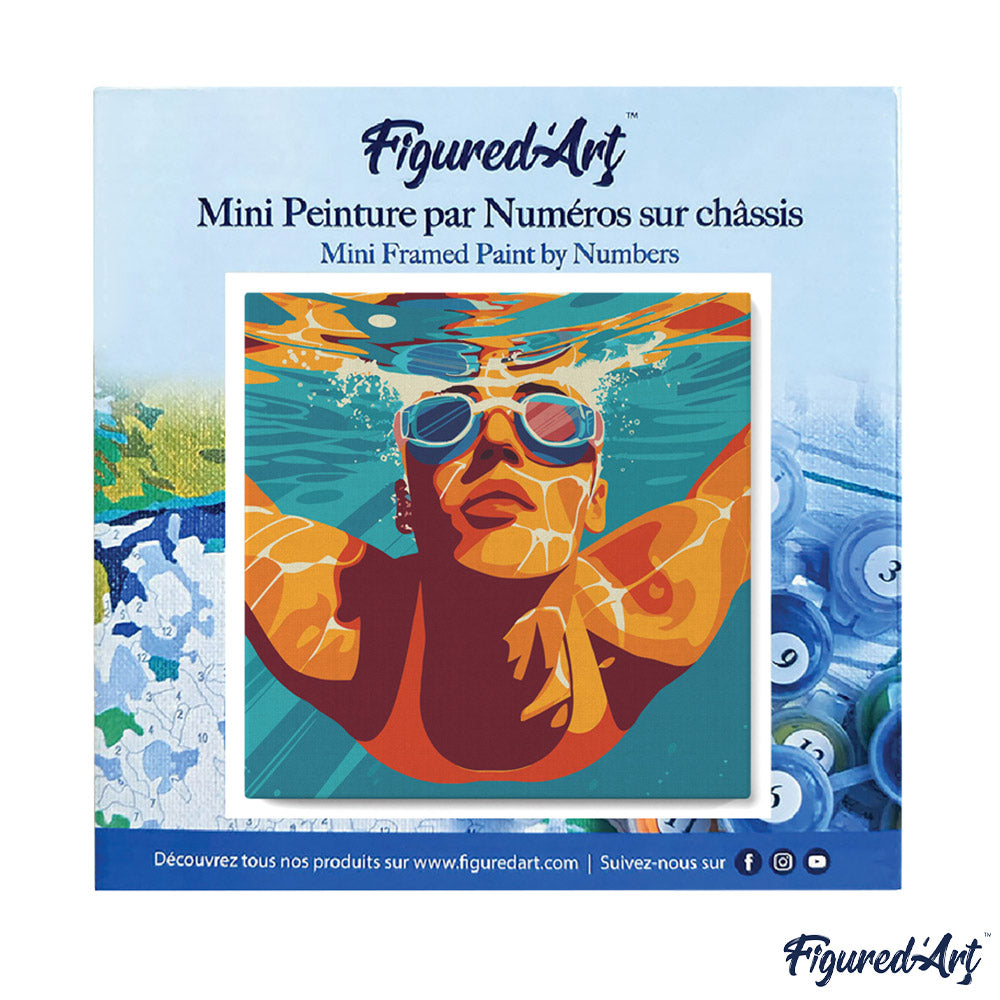 Mini Malen nach Zahlen mit Rahmen 20x20cm - Sportposter Schwimmen - Kidis Art