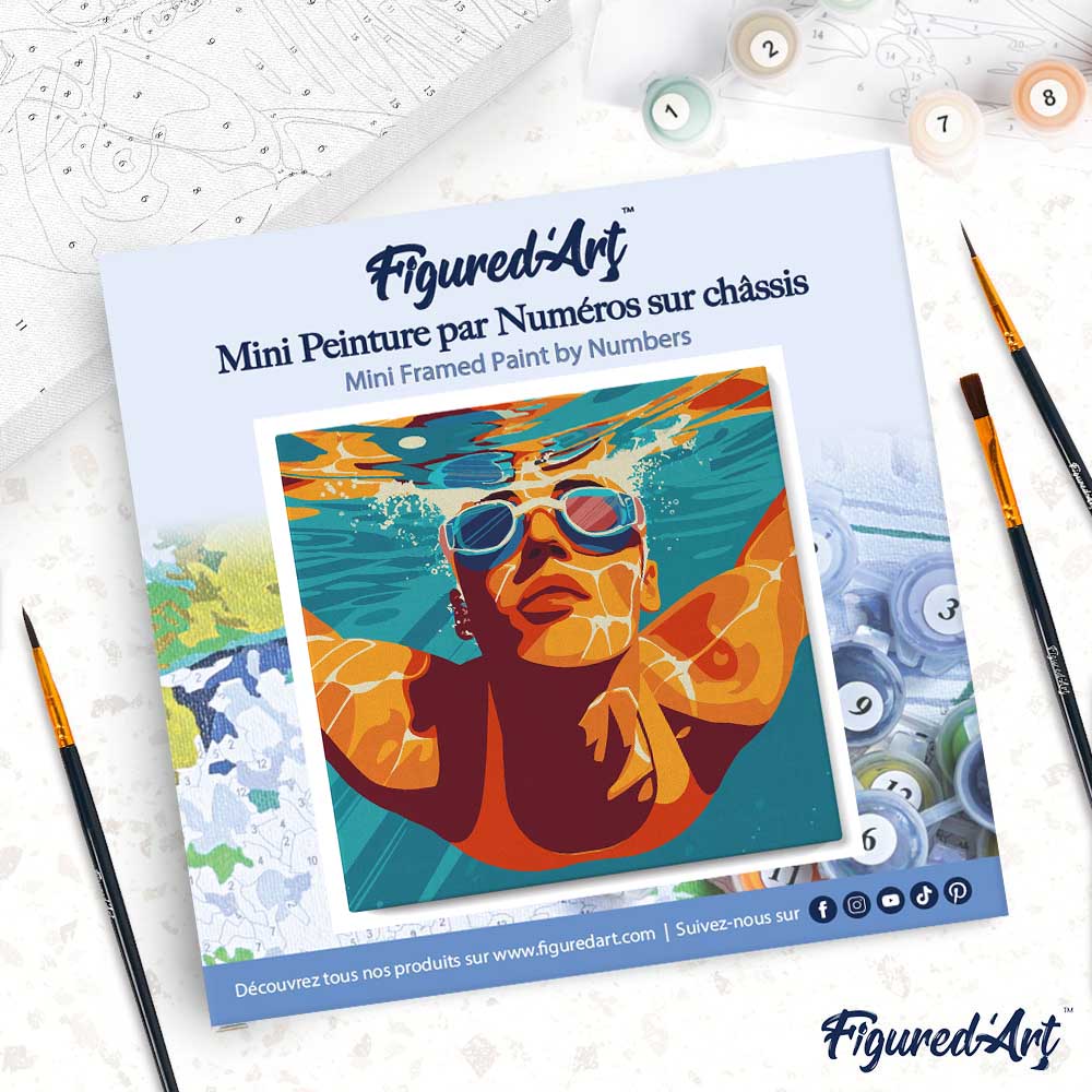Mini Malen nach Zahlen mit Rahmen 20x20cm - Sportposter Schwimmen - Kidis Art