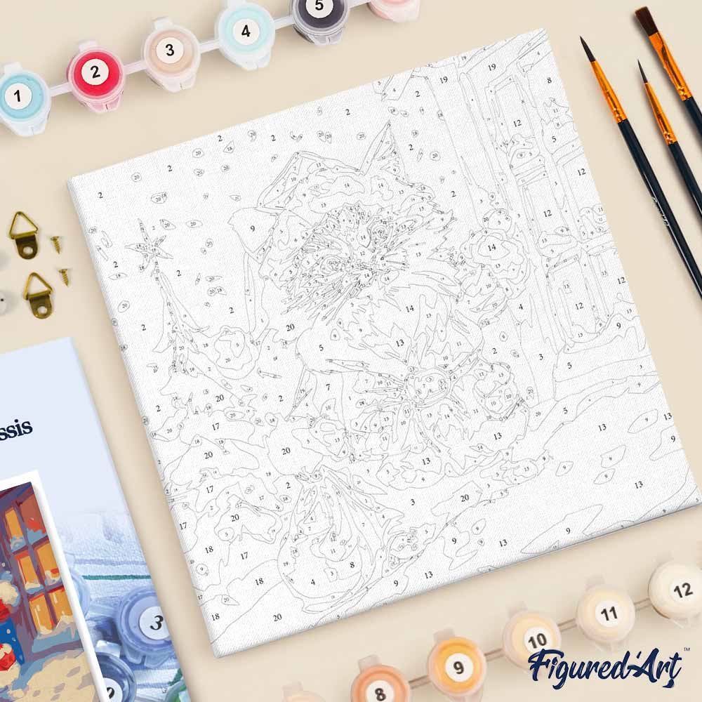 Mini Malen nach Zahlen mit Rahmen 20x20cm „Katze und Weihnachtsmann“