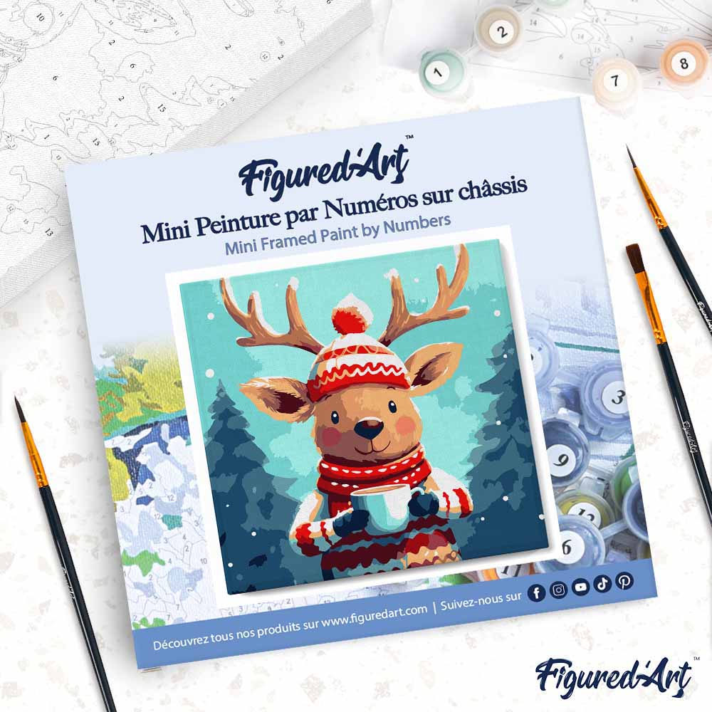 Mini Malen nach Zahlen mit Rahmen 20x20cm „Kuscheliges Rentier“