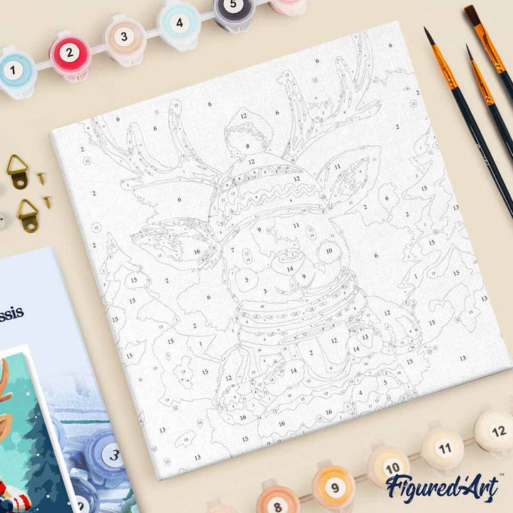 Mini Malen nach Zahlen mit Rahmen 20x20cm „Kuscheliges Rentier“